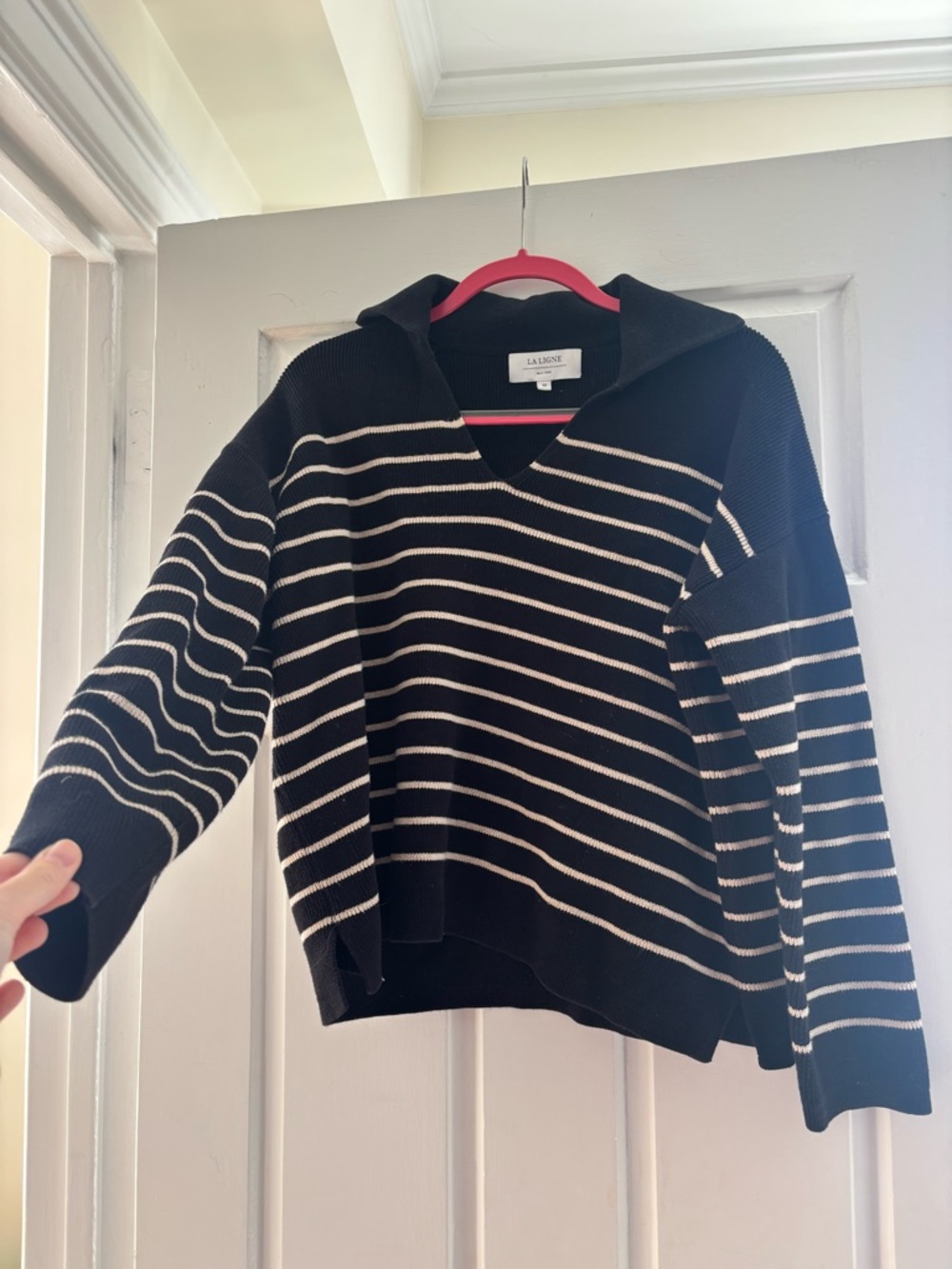 La Ligne Black & Beige Striped V-Neck Sweater
